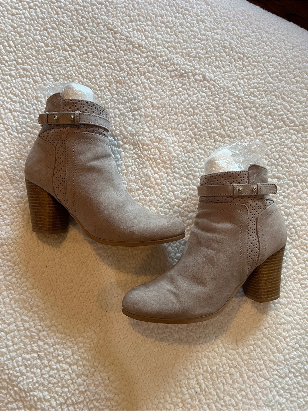 Qupid Taupe Suede Stacked Heel Ankle Booties